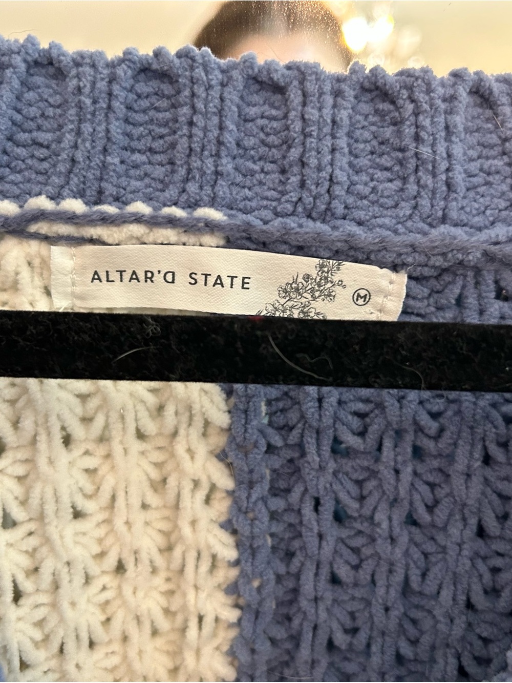 Altar'd State Blue & White V-Neck Colorblock Cardigan - Picture 3 of 4